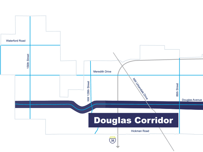 Map of Urbandale's Douglas Corridor
