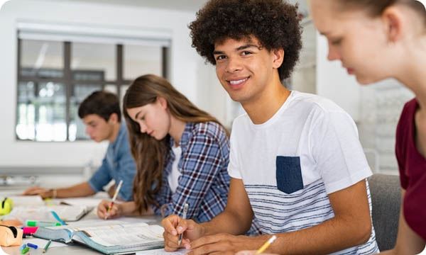 High school student studying