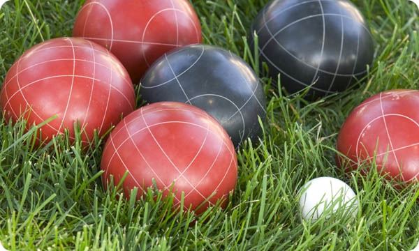 Closeup of Colourful Bocce Balls on the Lawn