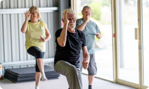 Group of Elderly Senior People Practicing Tai Chi